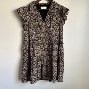 Pinch Anthropologie Black, Mustard, & Rust Floral Babydoll Mini Dress 100 Cotton
